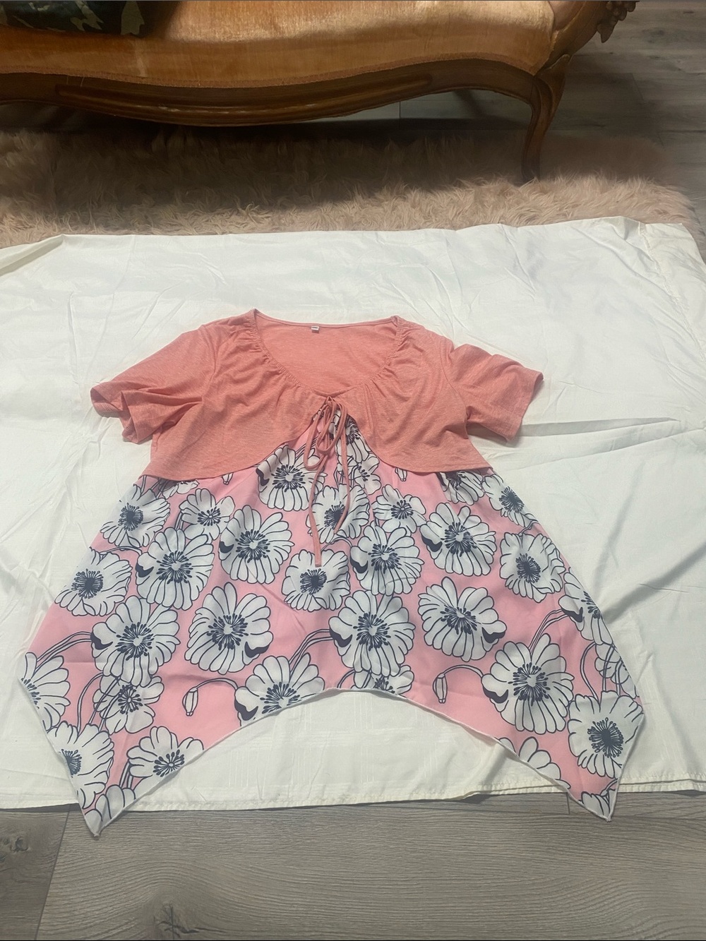Pink Floral Handkerchief Hem Top